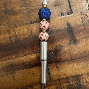 NWOT Stylish Silver Pen with Blue and Pink Beads